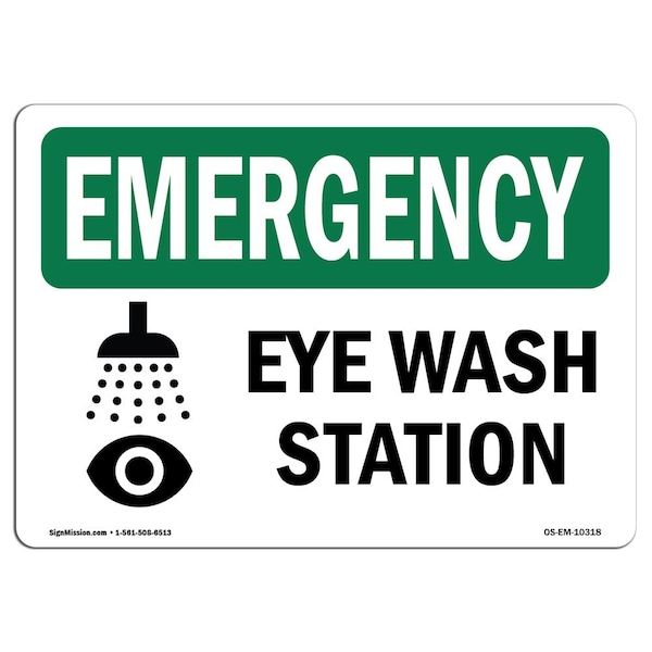 Safety Sign, OSHA EMERGENCY, 7" Height, Aluminum, Eye Wash Station, Landscape